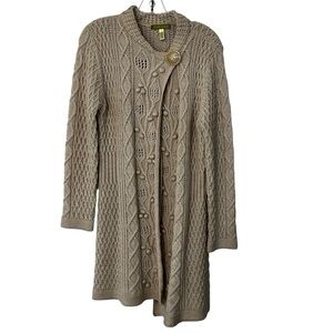 Sigrid Olsen Longline Wool Blend Sweater Duster Cardigan fisherman Cream M